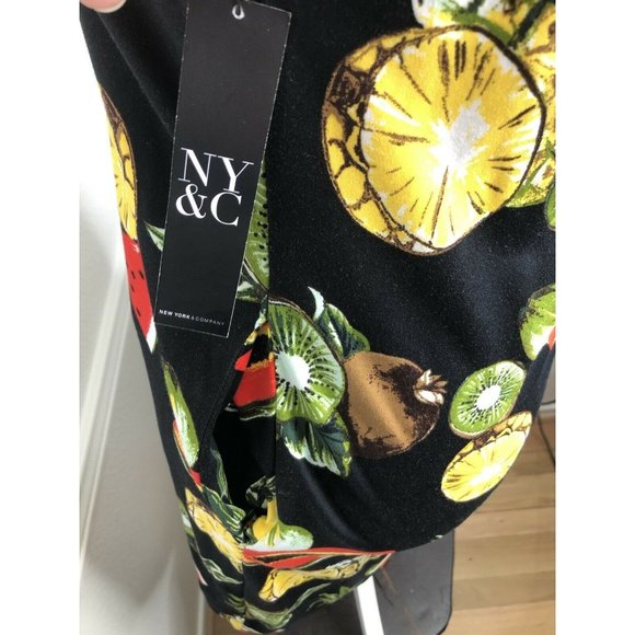 Women's New York & Co. X Small NWT Black Fruit Dress Side Pockets Stretch Cotton - Picture 6 of 8